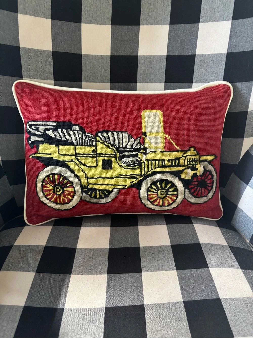 Vintage Car Needlepoint Lumbar Pillow